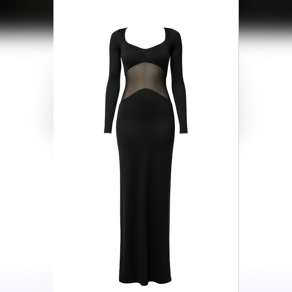 JLUXLABEL Black Long-Sleeve Mesh-Waist Maxi Dress